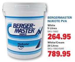 BERGERMASTER NUKOTE PVA WHITE /CREAM 20 LITRES