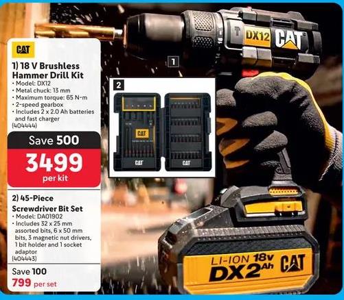 CAT 18 V Brushless Hammer Drill Kit - Model: DX12  