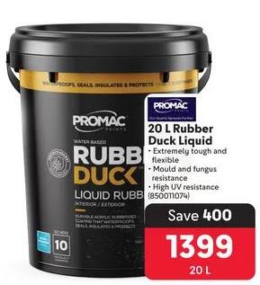 Promac 20 L Rubber Duck Liquid - Extremely tough and flexible, Mould and fungus resistance, High UV resistance