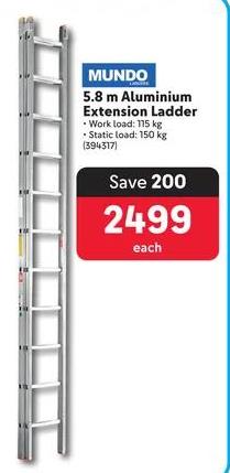 Mundo 5.8 m Aluminium Extension Ladder