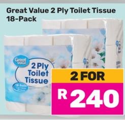 Great Value 2 Ply Toilet Tissue 18-Pack