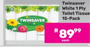 Twinsaver White 1 Ply Toilet Tissue 15-Pack