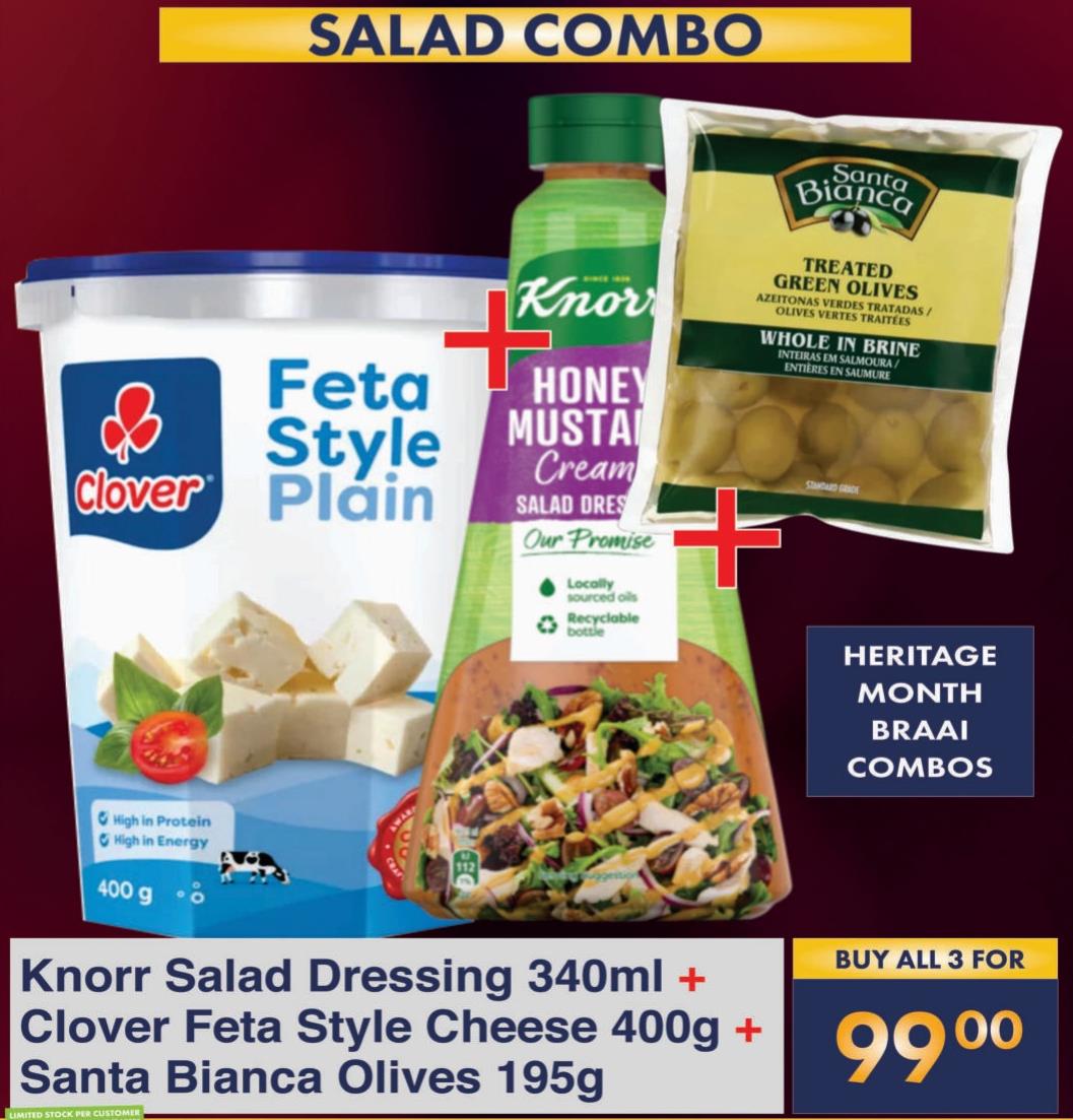 Knorr Salad Dressing 340 ml + Clover Feta Style Cheese 400 gm + Santa Bianca Olives 195 gm 