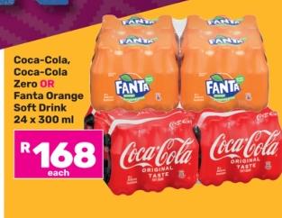 Coca-Cola, Coca-Cola Zero OR Fanta Orange Soft Drink 24X300ML