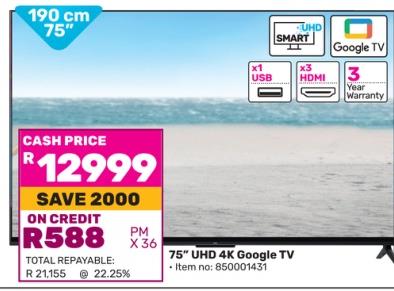 TCl 75” UHD 4K Google TV