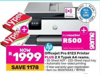 HP Officejet Pro 8123 Printer PLUS 2 X Typek A4 reams.