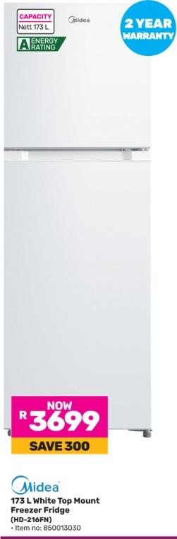 Midea 173 L White Top Mount Freezer Fridge