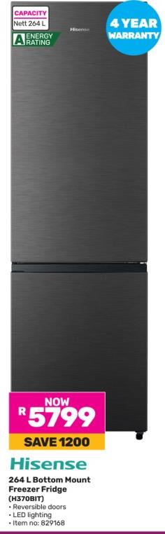 Hisense 264 L Bottom Mount Freezer Fridge (H370BIT)