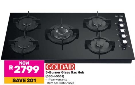 GOLDAIR 5-Burner Glass Gas Hob