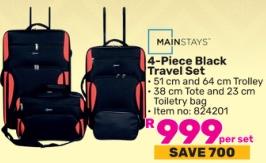 Mainstays 4-Piece Black Travel Set 