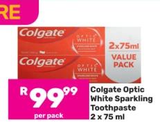 Colgate Optic White Sparkling Toothpaste 2x75ml