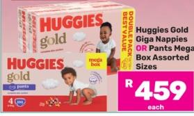 Huggies Gold Giga Nappies OR Pants Mega Box Assorted Sizes