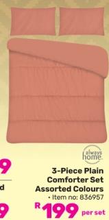 Always Home  3-Piece Plain Comforter Set Assorted Colours