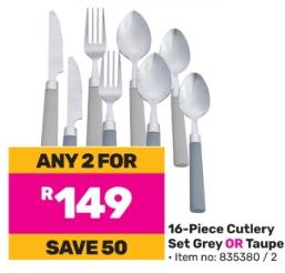 16-Piece Cutlery Set Grey OR Taupe Any 2