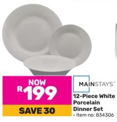 Mainstays 12-Piece White Porcelain Dinner Set