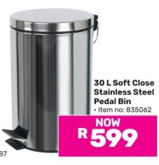 30L Soft Close Stainless Steel Pedal Bin