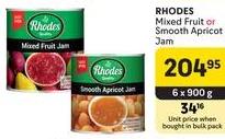 Rhodes Mixed Fruit or Smooth Apricot Jam 6x900 gm 