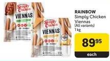 Rainbow Simply Chicken Viennas (All variants) 1 kg 