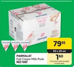 Parmalat Full Cream Milk Pods 50x20 ml 