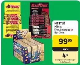 NESTLÉ Minis (Tex, Smarties or Bar One) 24's 