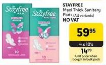 Stayfree Maxi Thick Sanitary Pads (All variants) 4x10's 