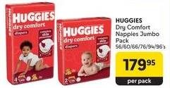 HUGGIES Dry Comfort Nappies Jumbo Pack 56/60/66/76/96's 