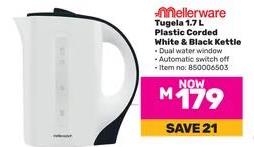 Miellerware Tugela 1.7 L Plastic Corded White & Black Kettle 