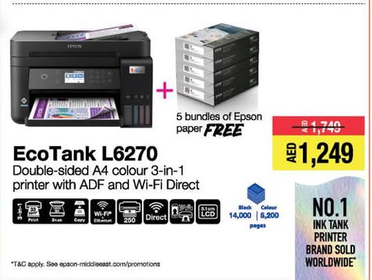 طابعة EcoTank L6270 ملونة ثلاثية الأبعاد A4 مزدوجة الوجه مع ADF و Wi-Fi Direct