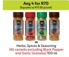 Any 4 M Herbs, Spices & Seasoning (All variants excluding Black Pepper and Garlic Granules) 100 ml