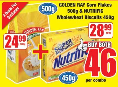 Golden Ray corn flakes 500g& Nutrific Wholewheat Biscuits 450g