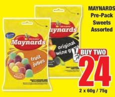 Maynards Pre-Pack Sweets Assorted 2x60/75 Gm