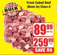 Fresh Cubed Beef (Bone In) Class A 1 Kg