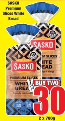 SASKO Premium Slices White Bread 2X700GM