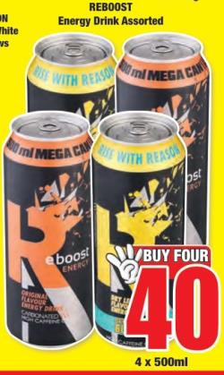 Reboost Energy Drink Assorted 4X500ML