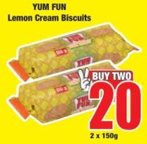 YUM FUN Lemon Cream Biscuits 2x150 Gm