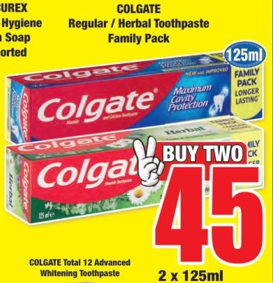 Colgate Regular / Herbal Toothpaste Family Pack 2x125 Ml