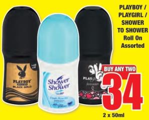 Playboy / Playgirl / Shower to Shower Roll On Assorted 2x50ml