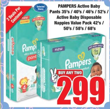 PAMPERS Active Baby Pants 35's / 40's / 46's / 52's / Active Baby Disposable Nappies Value Pack 42's / 50's / 58's / 68's