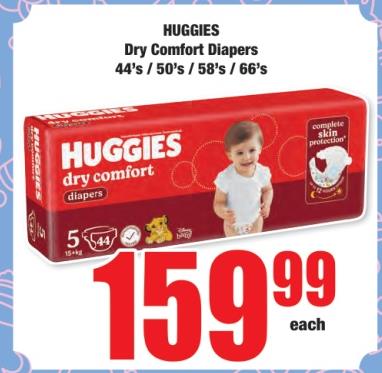 HUGGIES Dry Comfort Diapers 44s/50s/58s/66s