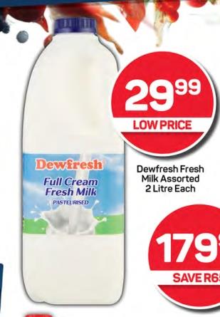 Dewfresh Full Cream Fresh Milk Assorted 2L