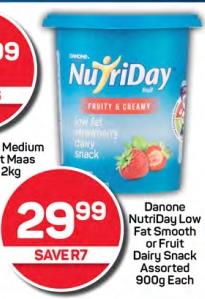 Danone NutriDay Low Fat Smooth or Fruit Dairy Snack Assorted 900g Each