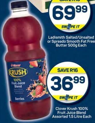 Clover Krush 100% Fruit Juice Blend Assorted 1.5 Litre Each