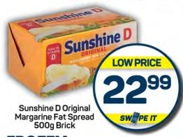 Sunshine D Original Margarine Fat Spread 500g Brick