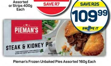 Pieman's Frozen Unbaked Pies Assorted Steak & Kidney Pie