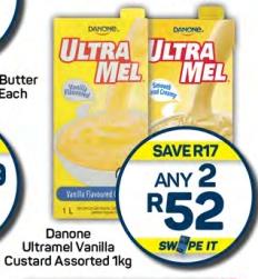 Any 2 Danone Ultramel Vanilla Custard Assorted 1kg 