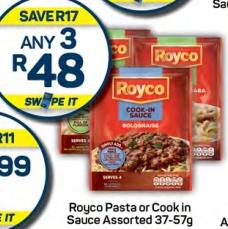 Any 3 Royco Pasta or Cook in Sauce Assorted 37-57g