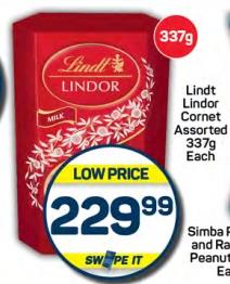 Lindt Lindor Milk Chocolate Cornet Assorted 337g Each