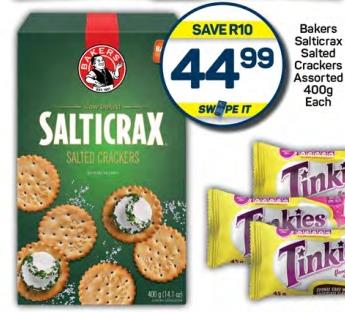 Bakers Salticrax Salted Crackers Assorted 400g Each