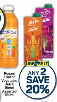 Any 2 Rugani Fruit Vegetable Juice Blend Assorted 750ml