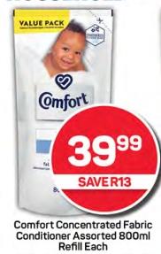 Comfort Concentrated Fabric Conditioner Assorted 800ml Refill Each